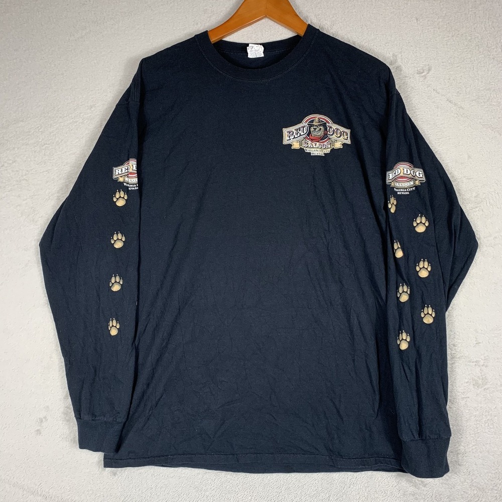 Red Dog Saloon Shirt Mens XL Black Virginia City Nevada Long Sleeve Paw Print